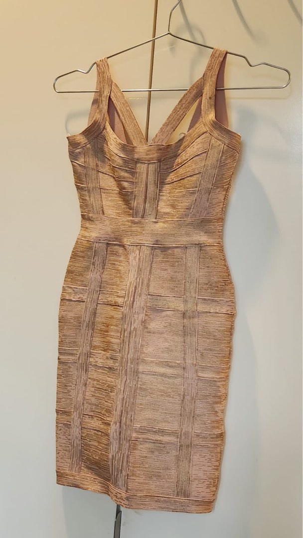 Herve Leger rose gold bandage bodycon sexy dress Women s Fashion