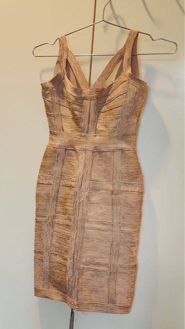 Herve Leger rose gold bandage bodycon sexy dress, Women's Fashion, Dresses  & Sets, Evening Dresses & Gowns on Carousell
