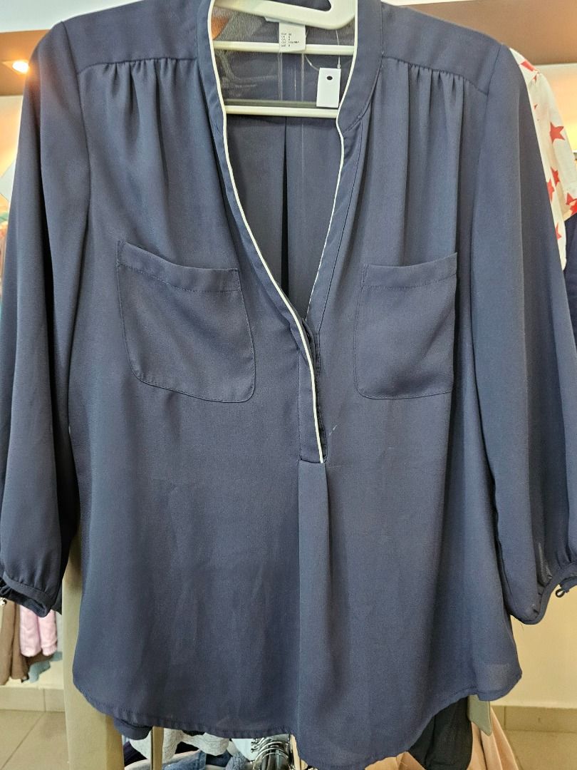 H&m navy blouse discount