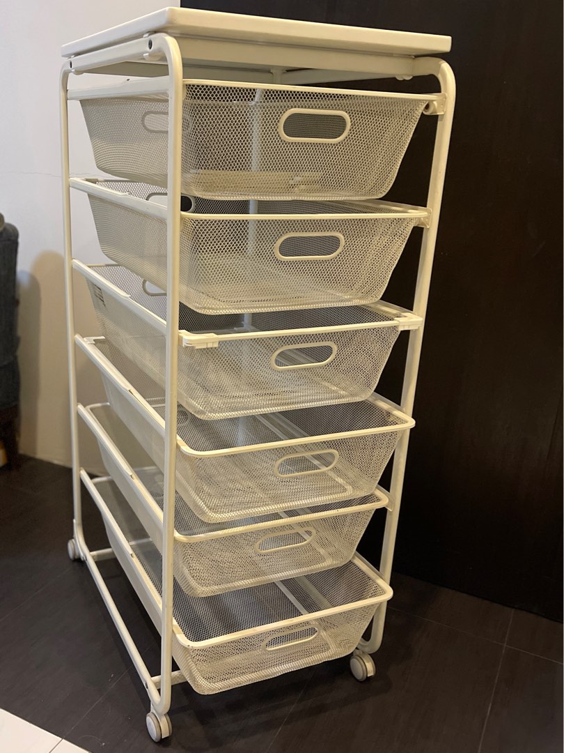 Ikea storage mesh basket drawers/ compartments, 6 tiers, with wheels