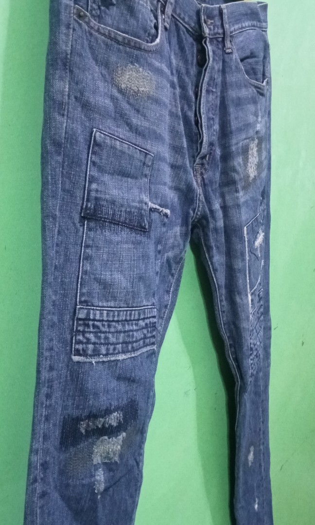Izzue patch work jeans on Carousell
