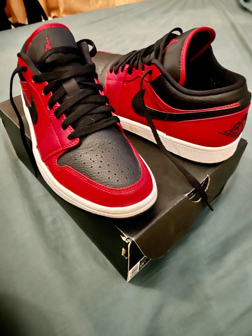 Jordan 1 low reverse red pebble swoosh, Men's Fashion, Footwear