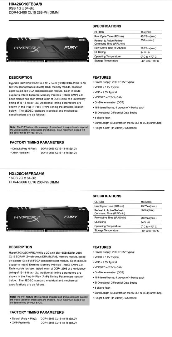 Kingston HyperX Fury RGB HX426C16FB3A 16GB 2666MHz DDR4 CL16 DIMM