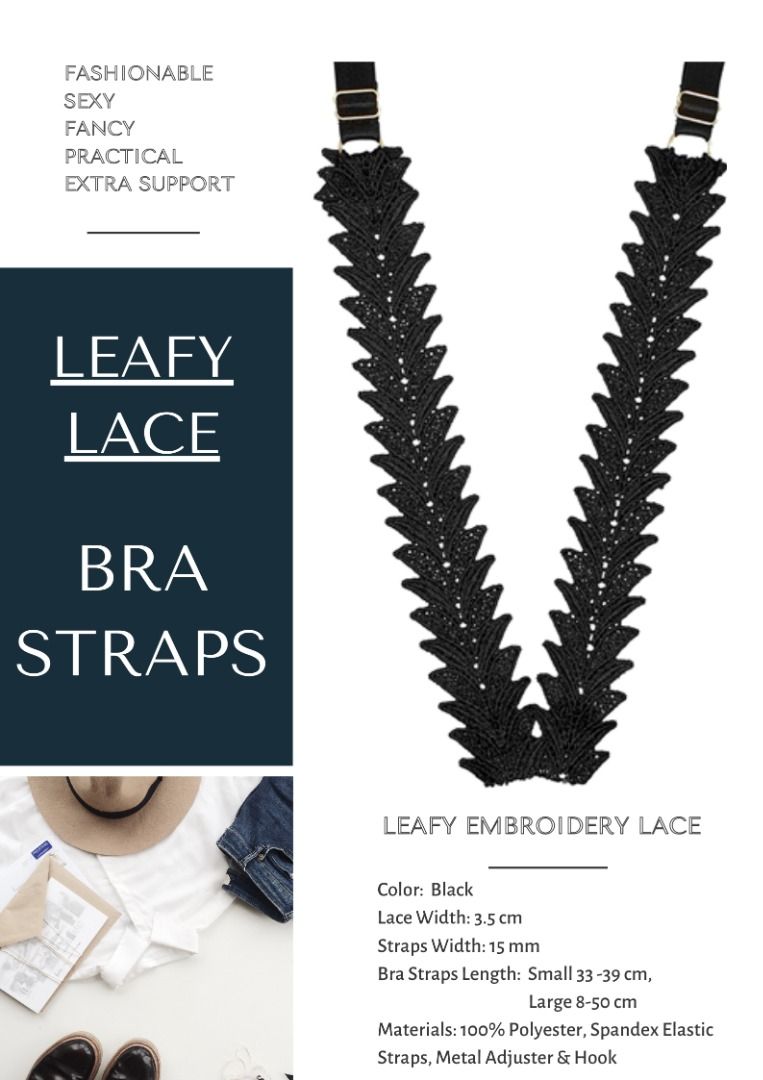 Leafy Black Embordary Lace Bra Straps (Long and Wide) for $18 only, Women's  Fashion, New Undergarments & Loungewear on Carousell