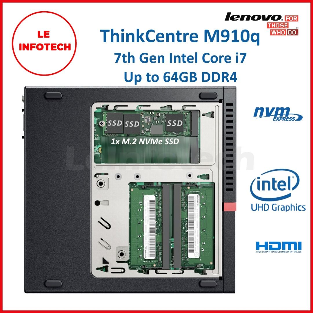 LENOVO ThinkCentre M910q Tiny Desktop Intel Core i7-7700T/i5-7500T 8/16 ...