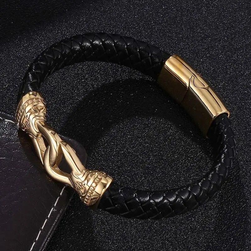 Gold leather hotsell bracelet for men