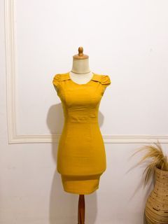 Minidress mustard slimfit velvet bludru ld 80-90