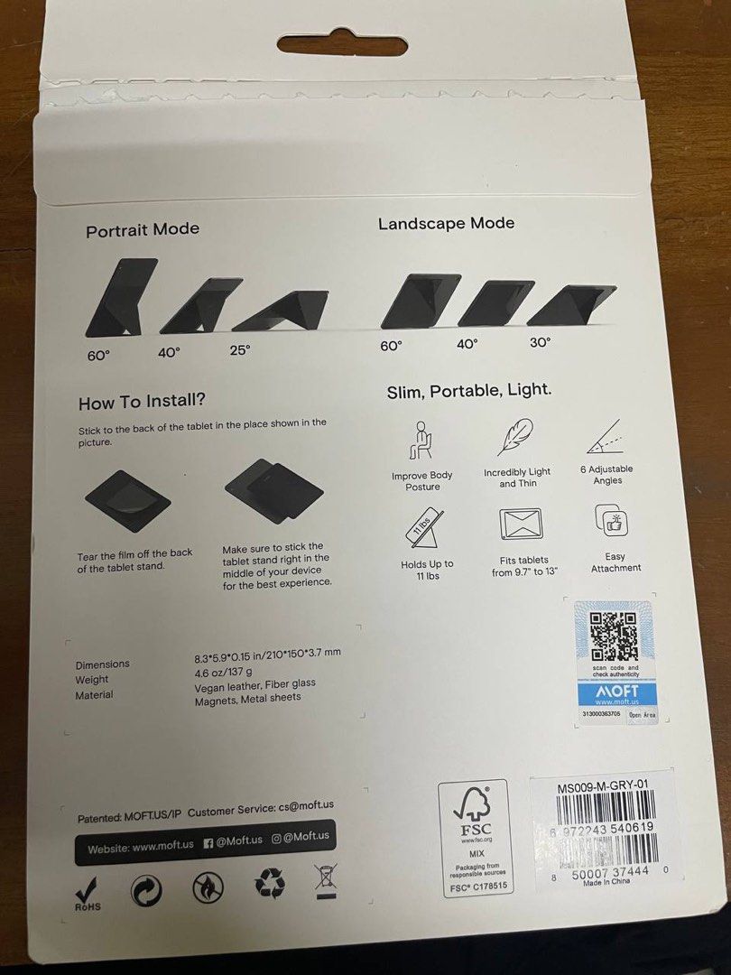Moft Invisible Tablet and Foldable Stand 9.7 for iPad (Category: Other Mobile & Gadget Accessories) located in Quezon City. Submitted by dacabe (Listing ID 1223319686, Image 1). Description: Never been used Starry Grey RFS: Wrong size.