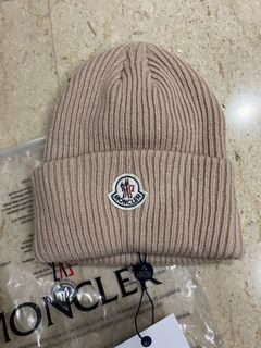 MONCLER Beige Ribbed Knit Beanie