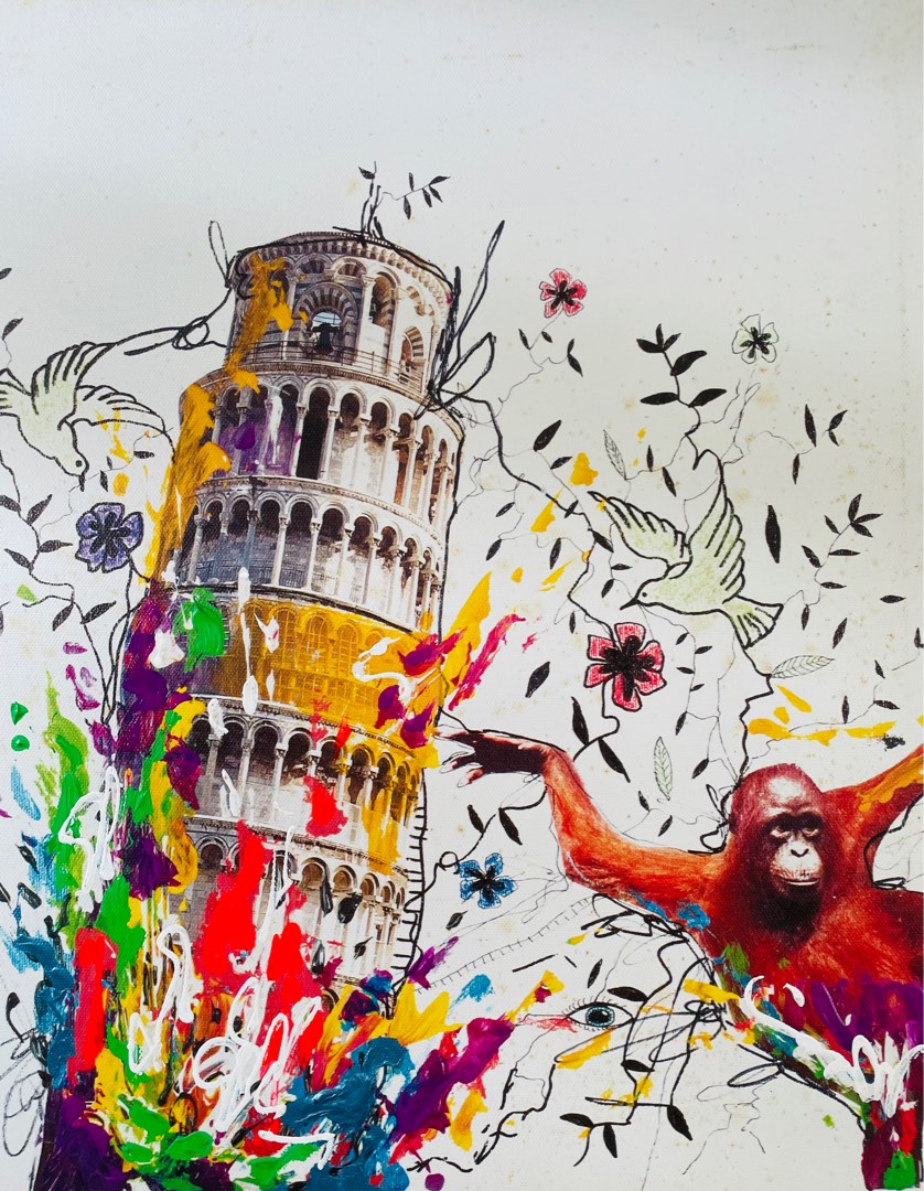 Monkey Pisa Jysk Painting, Desain & Kerajinan Tangan, Karya Seni di