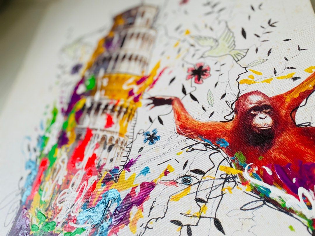 Monkey Pisa Jysk Painting, Desain & Kerajinan Tangan, Karya Seni di