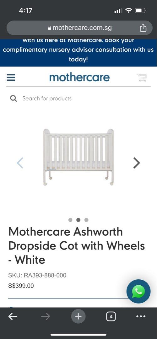 Mothercare ashworth dropside cot store