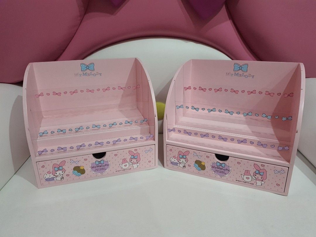 My Melody Wooden Storage Rack (Category: Storage Boxes & Baskets) located in Quezon City. Submitted by littlecerberuslts (Listing ID 1223260269, Image 1). Description: Original Sanrio wooden storage rack with drawer. Size: 23cm×17cm×20cm 2200 each Payment via gcash. Delivery fee care of buyer..