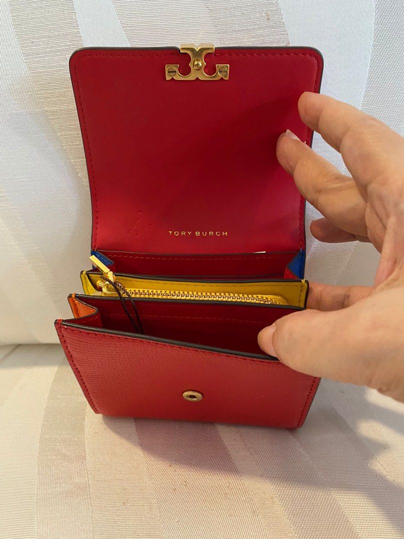 New Tory Burch Red Kira foldable medium wallet 11x10x3cm