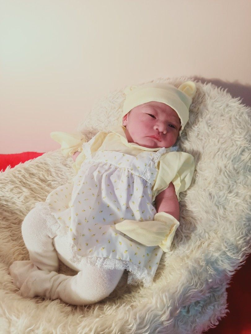 Newborn Baby Dress (Category: Babies & Kids Fashion) located in Bulacan. Submitted by maxxinetaylor (Listing ID 1223219360, Image 2). Description: Used once nung newborn pictorial lang So Cute and Nice in person Bagong Bago pa with Panty Hose (Leggings).