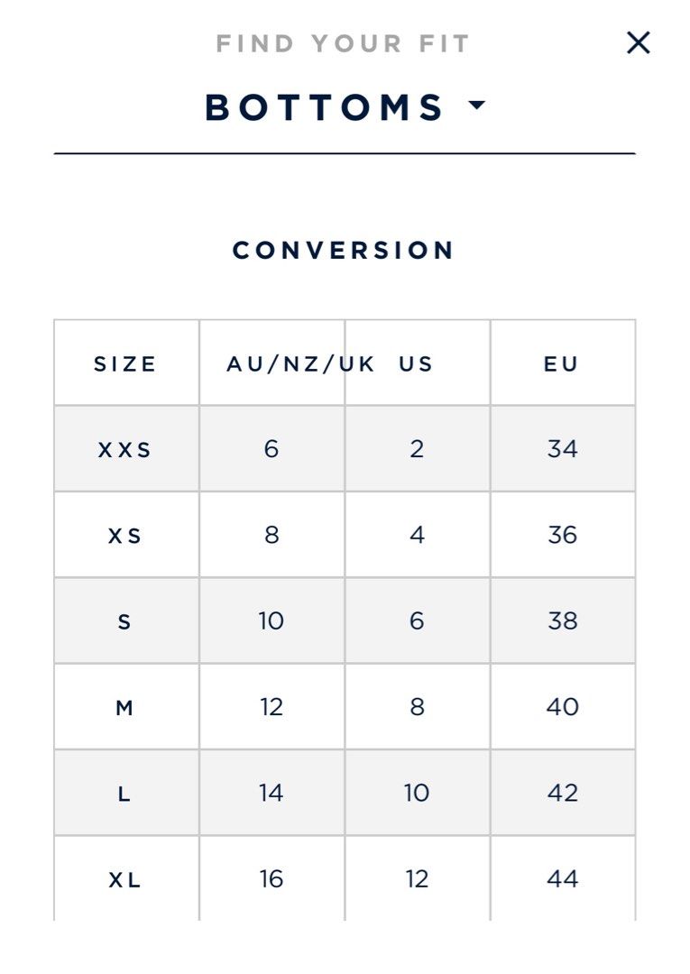 NOLI YOGA SIZE CHART - simplyWORKOUT – SIMPLYWORKOUT