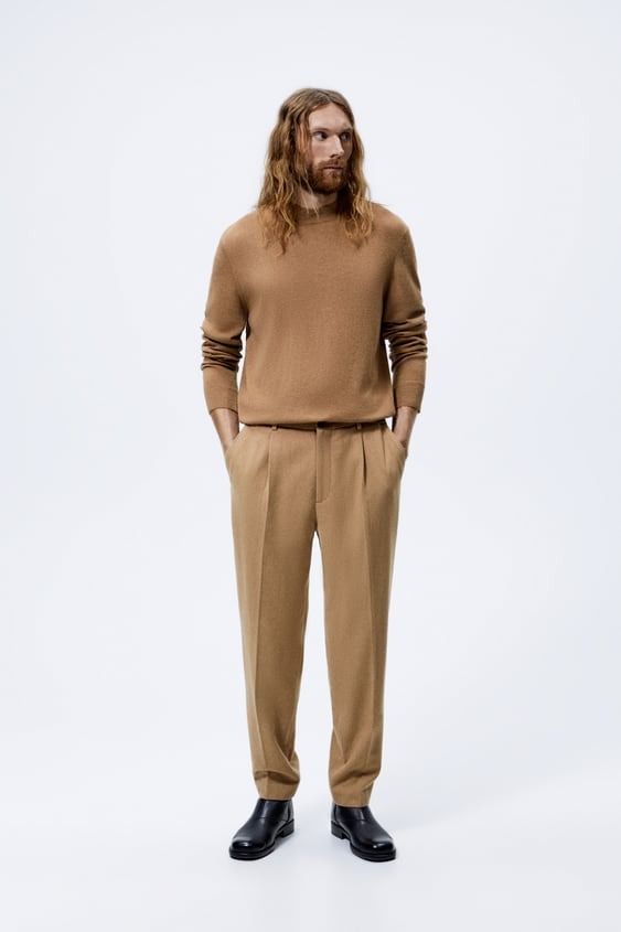 ON HAND ZARA Mock Neck Sweater Camel Orig Price 2 995 Men s Fashion Tops Sets Tshirts Polo Shirts on Carousell