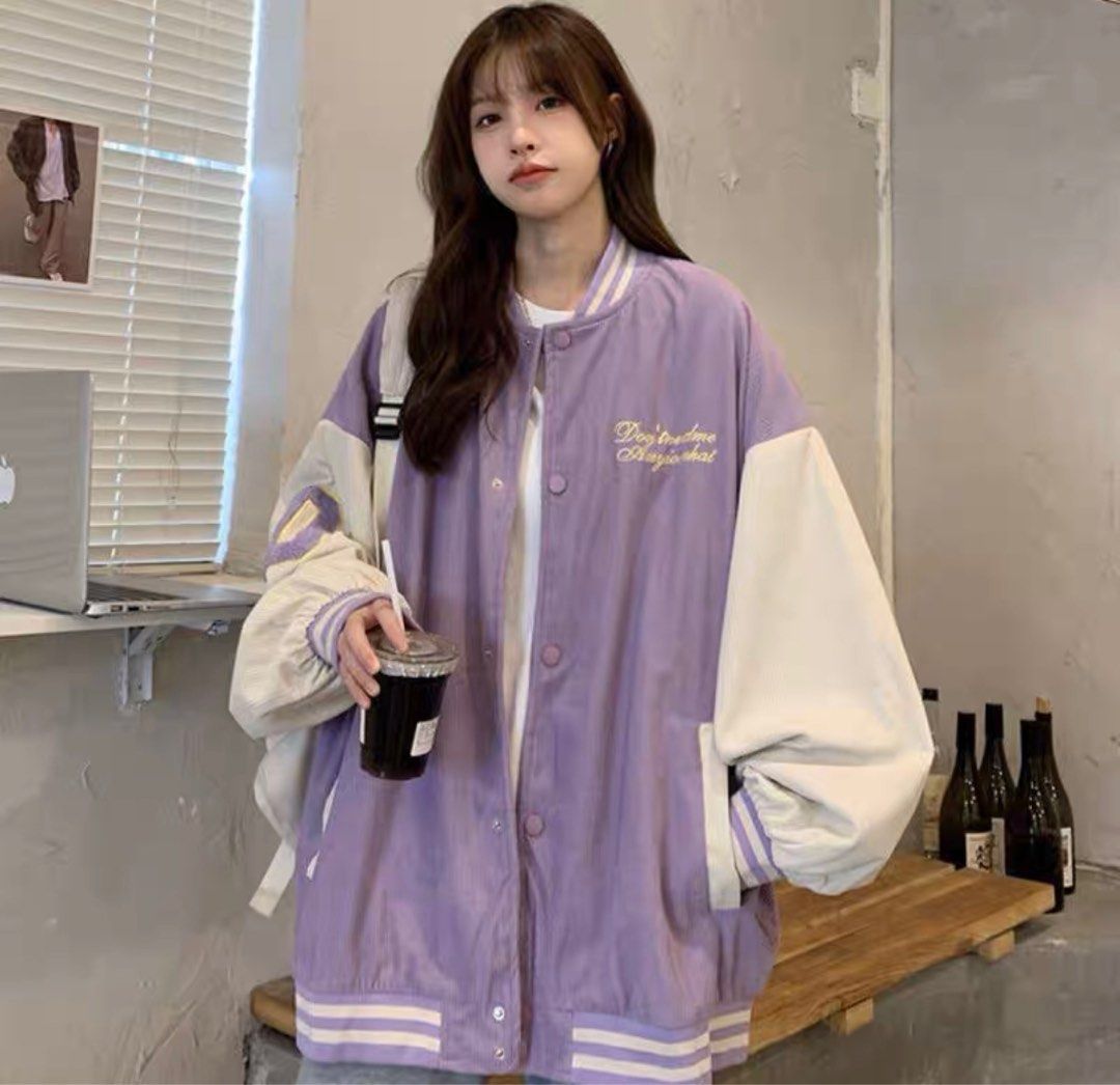 Oversized purple baseball jacket