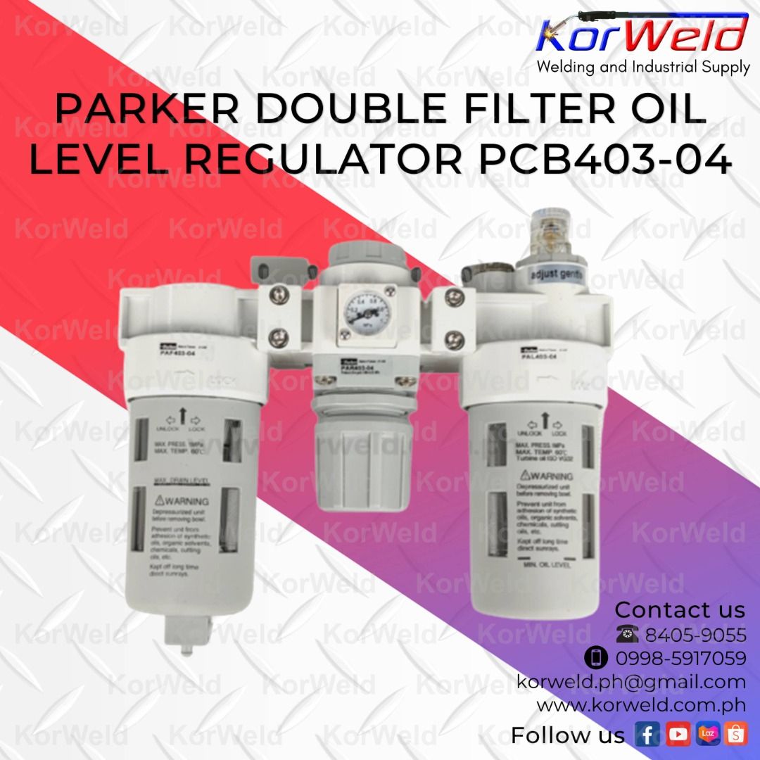Parker Double Filter Oil Level Regulator PCB403-04 (Category: Construction Tools & Equipment) located in Manila. Submitted by korweldinc (Listing ID 1223296386, Image 2). Description: Parker Double Filter Oil Level Regulator PCB403-04 Specification : Ideal working pressure: 0.05~10 kg/cm² Maximum working pressure: 15 kg/cm² Limit pressure (destroyed): 15.3 kg/cm² Filterable particle size: 5μm (order can filter 40 μm) Ren: ½ Operating temperature: