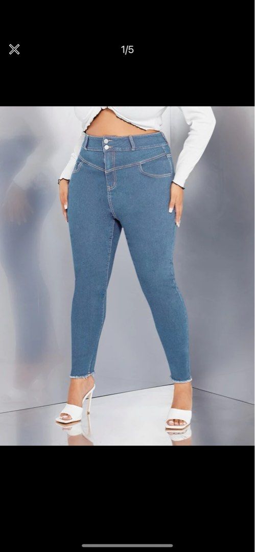 Plus Size Raw Hem Skinny Jeans Women s Fashion Bottoms Jeans