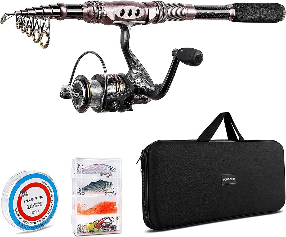 PLUSINNO Fishing Rod and Reel Combos Carbon Fiber Telescopic Fishing Pole  with Reel Combo Sea Saltwater Freshwater Kit Fishing Rod Kit, Sports  Equipment, Fishing on Carousell