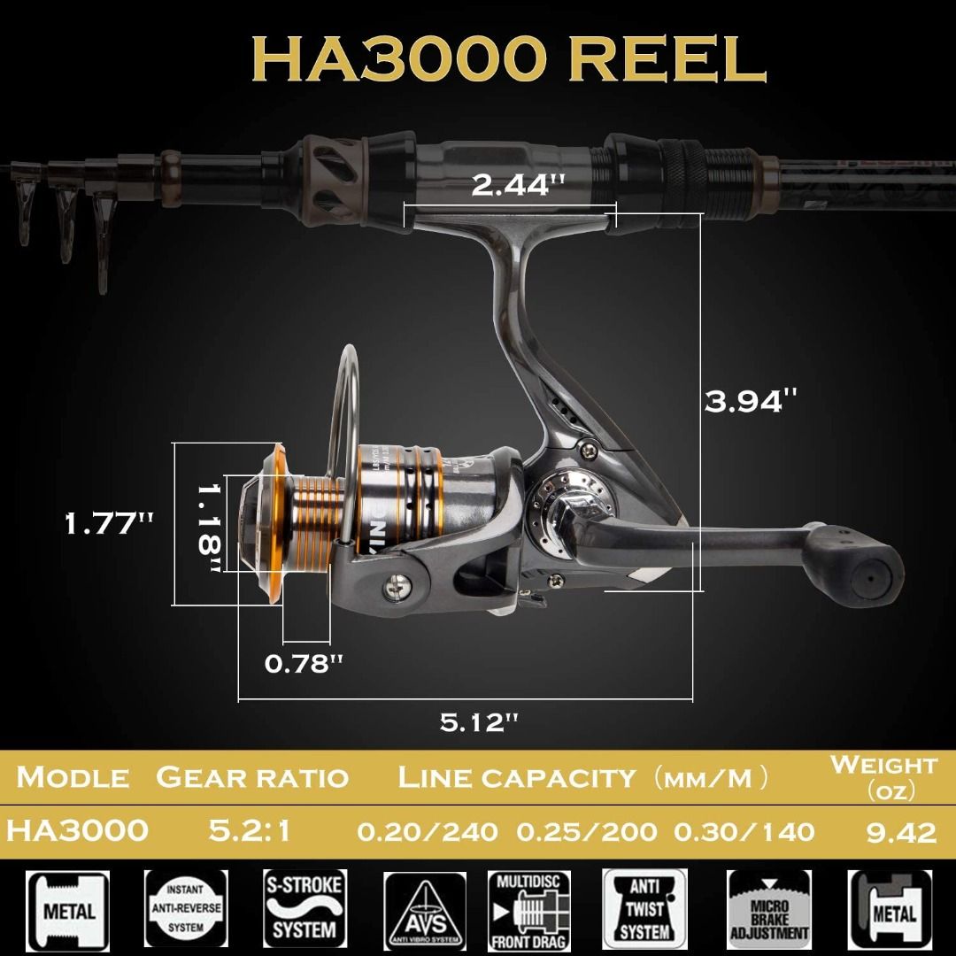 PLUSINNO Fishing Rod and Reel Combos - Carbon Fiber Telescopic Fishing Pole  - Spinning Reel 12 +1 Shielded Bearings Stainless Steel BB…, Sports  Equipment, Fishing on Carousell