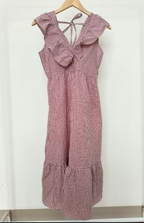 Preloved Dress Kotak2 Maroon Bangkok