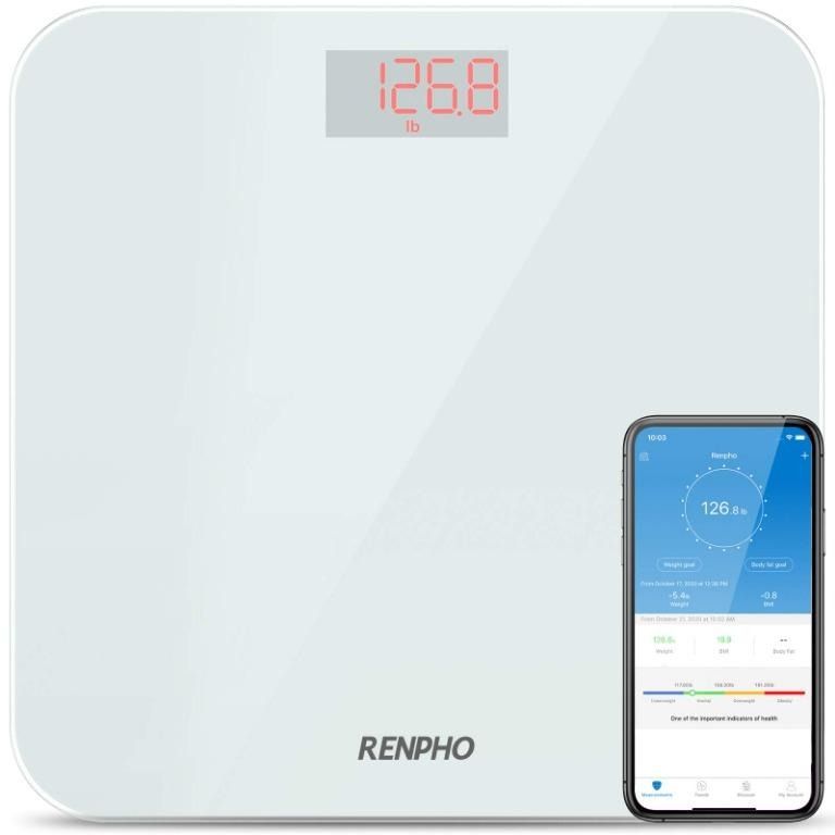 RENPHO Digital Bathroom Scale, Highly Accurate Body Weight Scale with Lighted LED Display, Round Corner Design, 400 lb, White