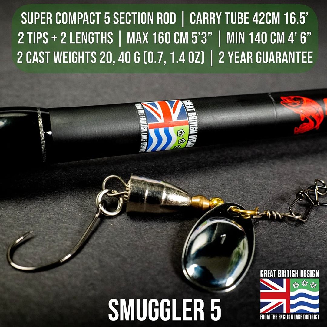 Rigged & Ready Smuggler 5, Travel Rod. 5 Piece, 160cm, 5.25 ft, high  Performance, Powerful, Nano Carbon Rod with Unbreakable tip, Travelling Fishing  Rod and Tube., Sports Equipment, Fishing on Carousell