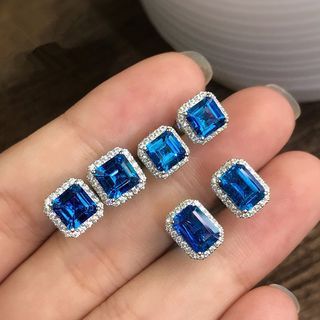 Sapphire diamond dia earrings white gold plated pre order