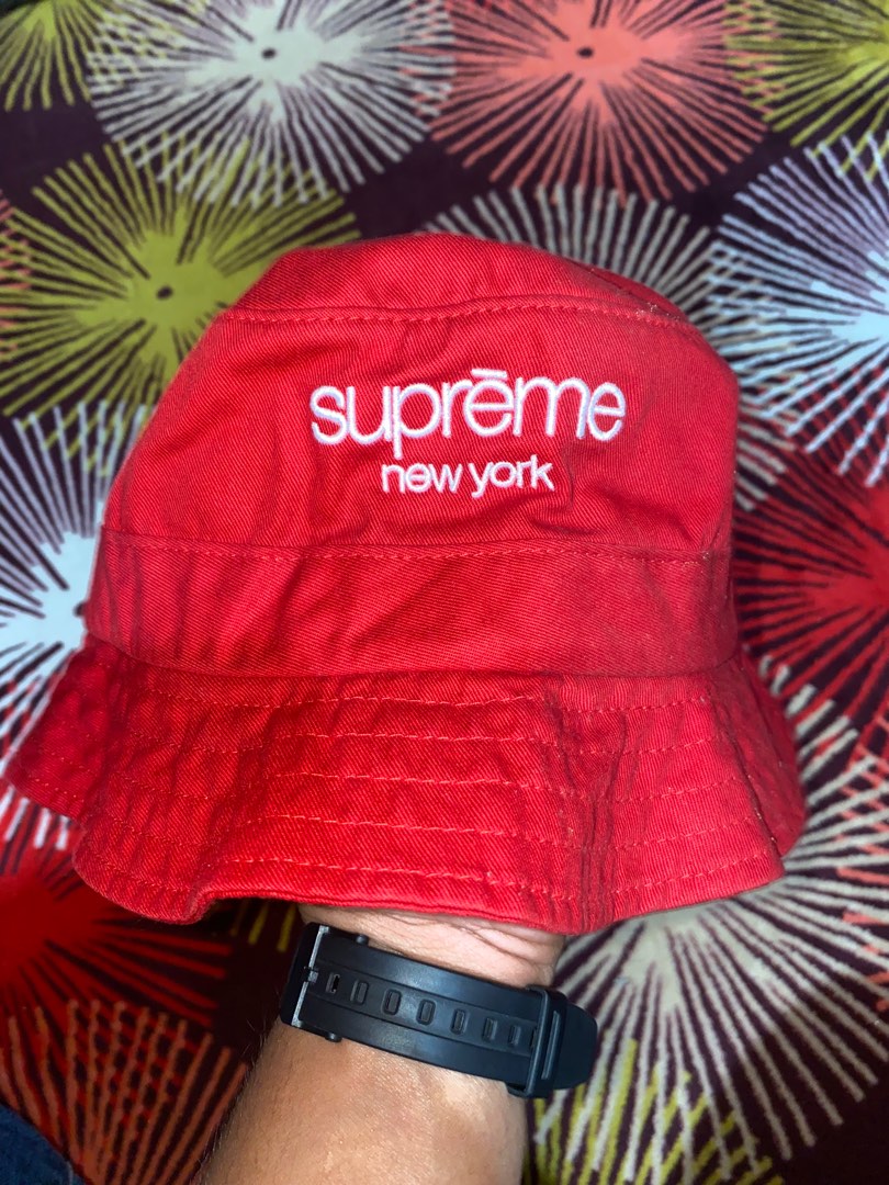 Supreme red shop bucket hat