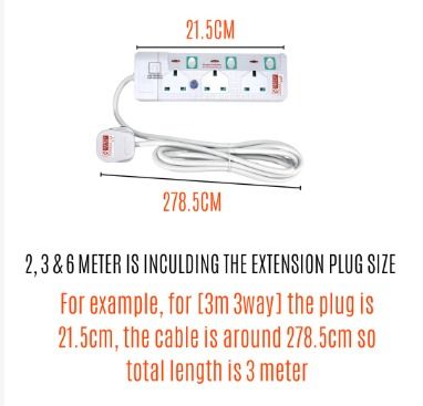 Switch Extension Plug Extension Cords Electric Socket [Safety Approved ...