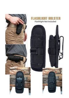 Tactical Flashlight gears Pouch Holster, Rotatable Flashlight Holder Belt Clip Tactical Torch Carry Case with 360 Degree Carabiner Reel Clip
