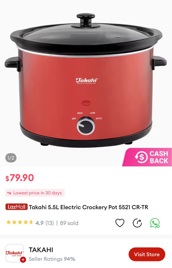 Takahi 5.5L slow cooker/electric pot, TV & Home Appliances, Kitchen Appliances, Cookers on Carousell