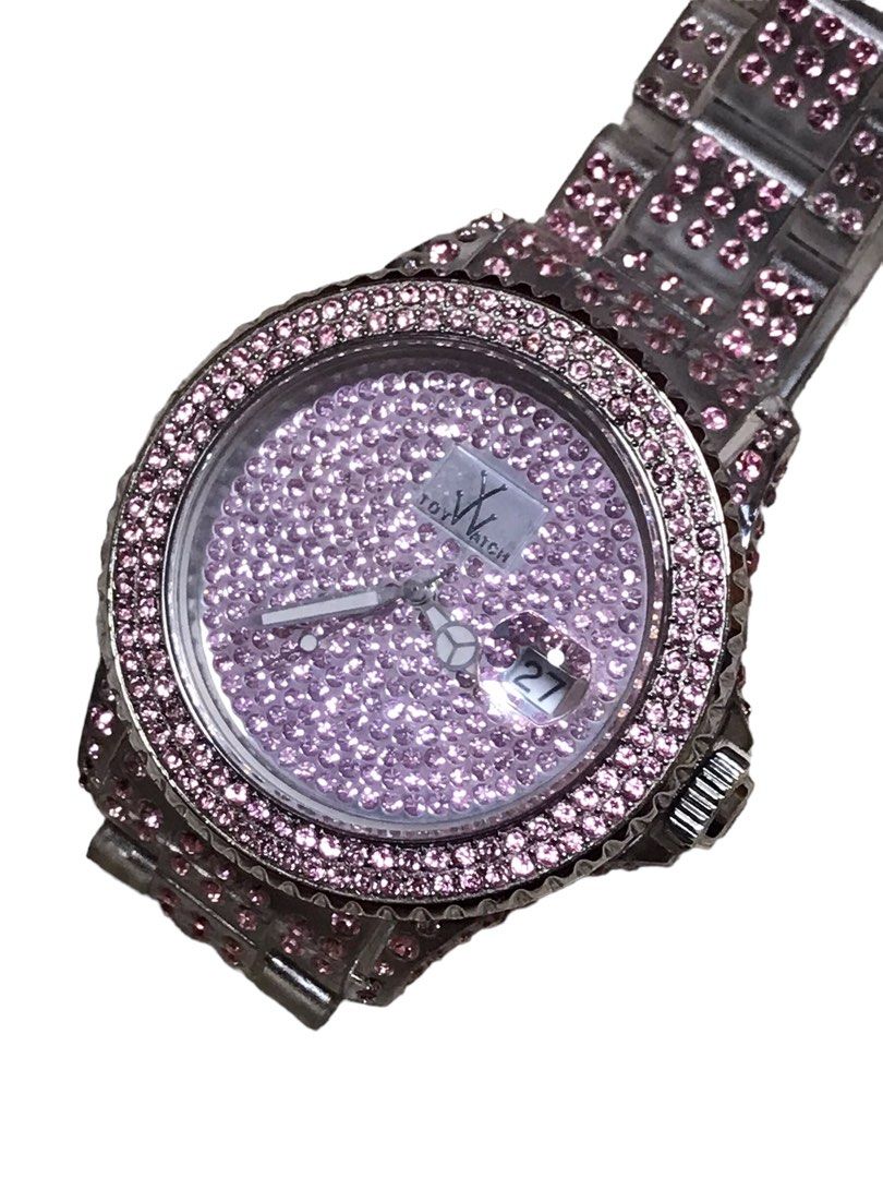 Toy Watch With Pink Swarovski Crystal