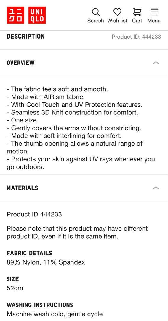 Uniqlo Airism UV Seamless/Mesh Protection Arm Sleeve Cover, Women's