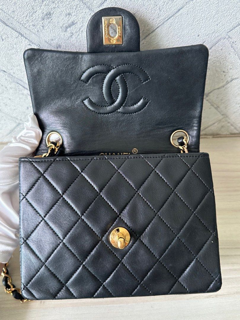 Vintage Chanel Classic 17cm Mini Square in Black Lambskin 24K Gold  Hardware, Luxury, Bags & Wallets on Carousell