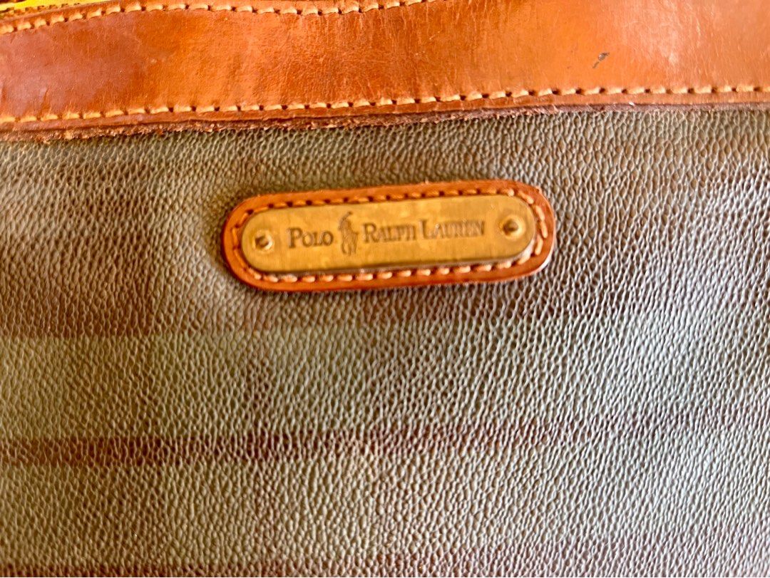 Vintage Polo Ralph Lauren (Category: Shoulder Bags) located in Marikina City. Submitted by shoptrex (Listing ID 1223251642, Image 2). Description: Vintage Polo Ralph Lauren Green Plaid with brown leather trims Bag tag and brush intact size 9 x 7 inches.