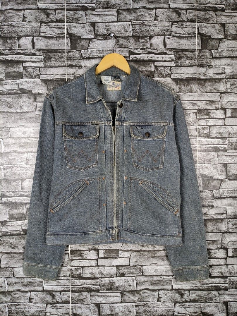 Vintage Wrangler Western Denim Jacket Jeans Outerwear Outdoor Streetwear Pocket Zipper Ups Button Stylish Hype