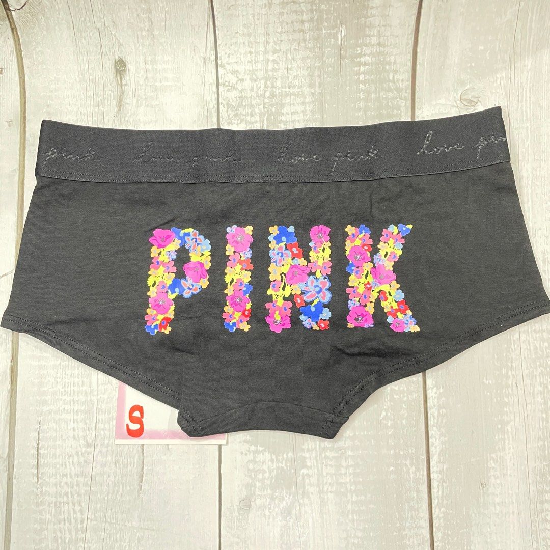 VS VICTORIA'S SECRET PINK logo cotton boy shorts boyleg grey pink underwear  panties panty, Women's Fashion, New Undergarments & Loungewear on Carousell