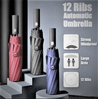 Windproof & Sturdy ⛱ Large Size Quality 12 Ribs Automatic Foldable Umbrella