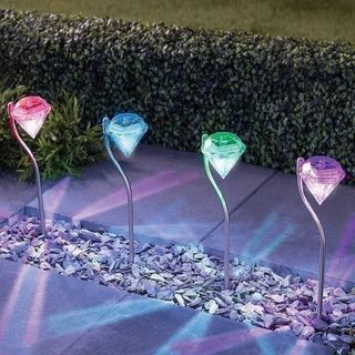 X4741 4 Pack Garden LED Outdoor Solar Lights Colour Changing Diamond Solar Lights for Garden, Patio, Yard, Flowerbed, Parties