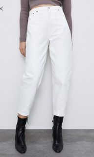 Zara White Premium Petit Slouchy Jeans
