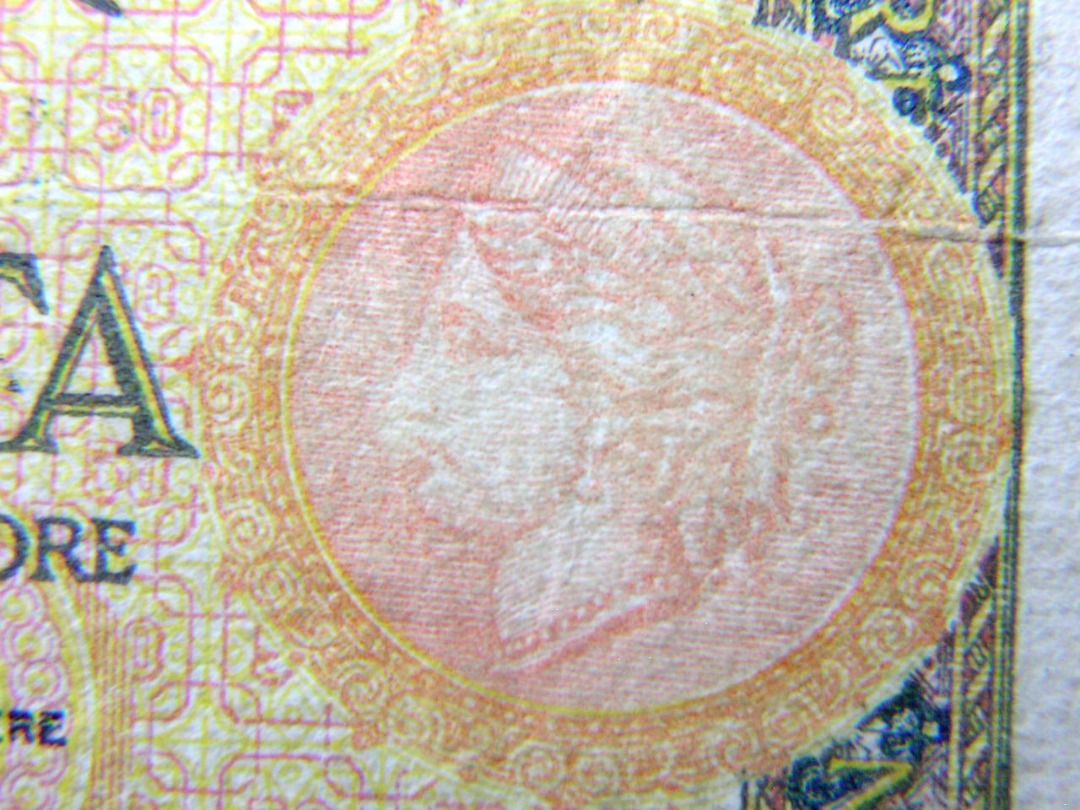 意大利鈔票-1938年意大利銀行(Bank of Italy)智慧女神MINERVA女神及母狼哺育羅馬兄弟雕塑50里拉(Lira)鈔票, 興趣及遊戲,  收藏品及紀念品, 錢幣- Carousell