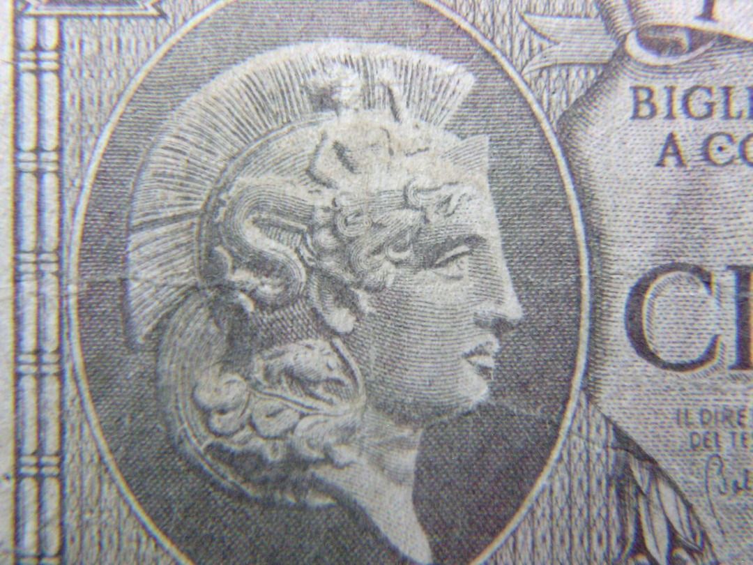 意大利鈔票-1944年意大利王國(Kingdom of Italy)羅馬豐收女神MINERVA頭像5里拉(Liras)鈔票(二戰末期), 興趣及遊戲,  收藏品及紀念品, 錢幣- Carousell