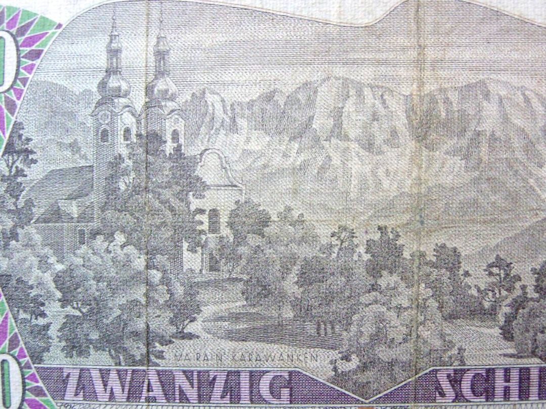 奧地利鈔票-1956年奧地利國家銀行(National Bank of Austria)發明家威爾斯巴赫像及森林景20先令(Silver  Schilling)銀票, 興趣及遊戲, 收藏品及紀念品, 錢幣- Carousell