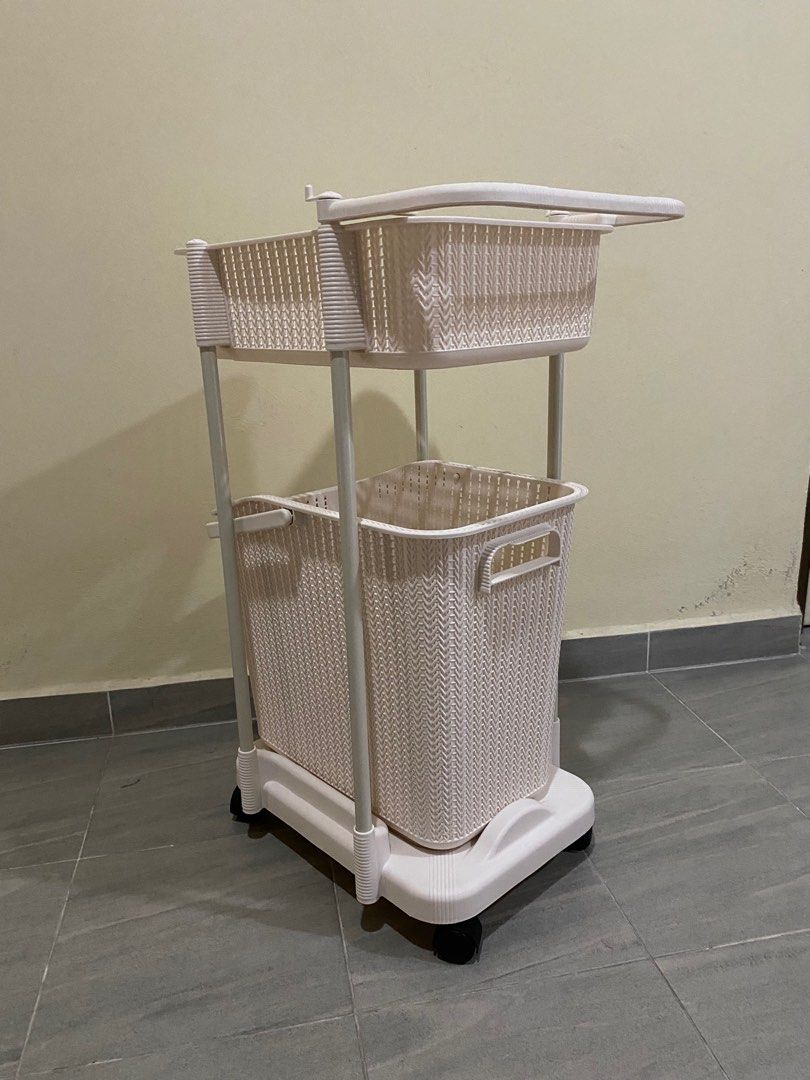 2 Tier Multipurpose Laundry Storage Basket With Wheels, Furniture