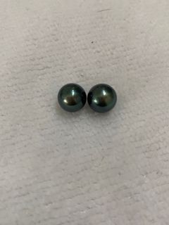 （強光澤⭐️男女適用）法國🇫🇷8.7mm 大溪地深綠色珍珠18k 金耳環