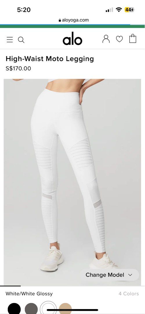 Alo Yoga Moto leggings in white XS, Women's Fashion, Activewear on