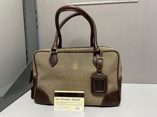 Prada Prada Logo Jacquard Handbag 1ba579 Canvas Khaki Brown 2way